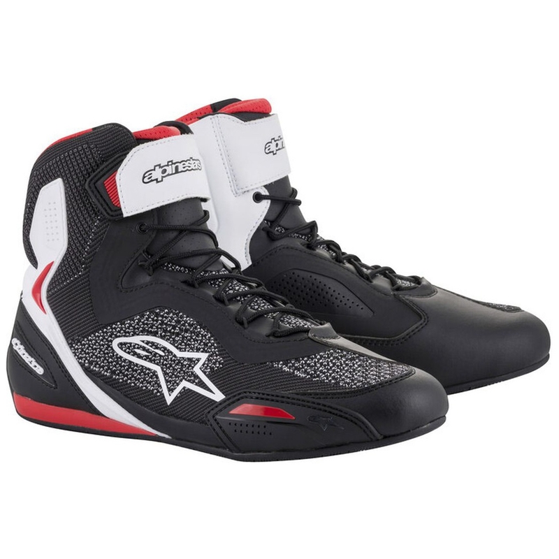 Alpinestars Faster 3 Rideknit melni, balti un sarkani motociklu zābaki