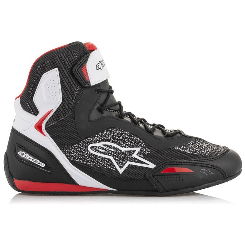 Alpinestars Faster 3 Rideknit melni, balti un sarkani motociklu zābaki
