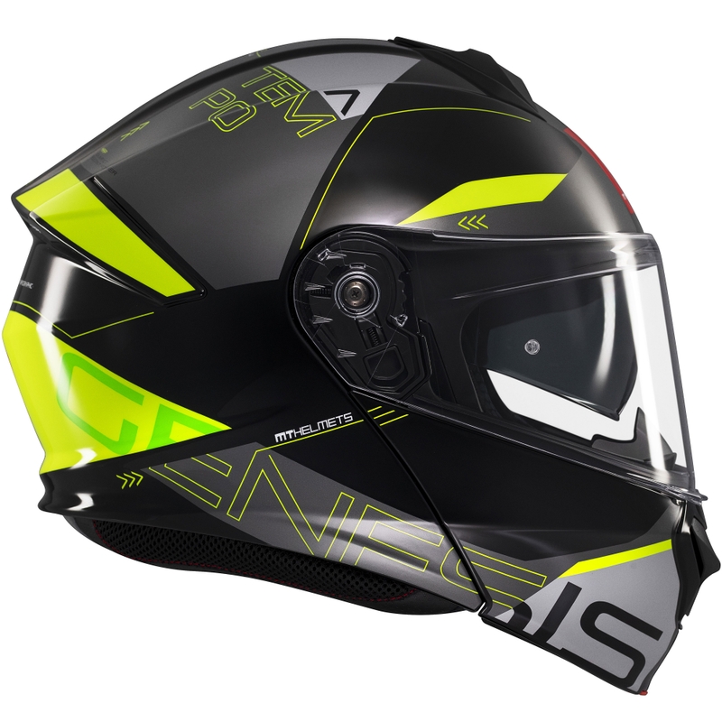 MT Genesis SV Atempo melns-pelēks-fluo dzeltens flip-up moto ķivere