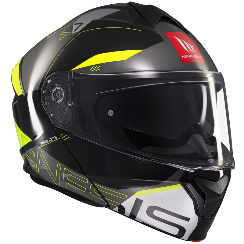 MT Genesis SV Atempo melns-pelēks-fluo dzeltens flip-up moto ķivere