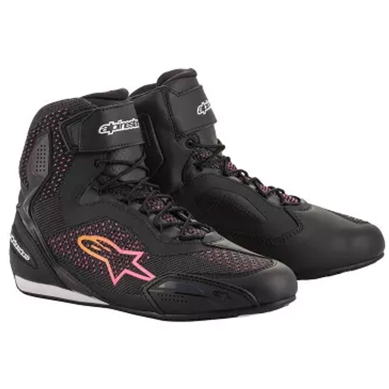 Alpinestars Sieviešu Stella Faster 3 Rideknit melni, dzelteni un rozā motociklu zābaki sievietēm