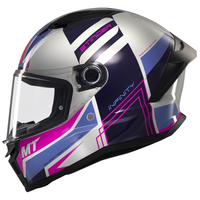MT Stinger 2 Tron integrālā moto ķivere pelēka-violeti-rozā krāsā