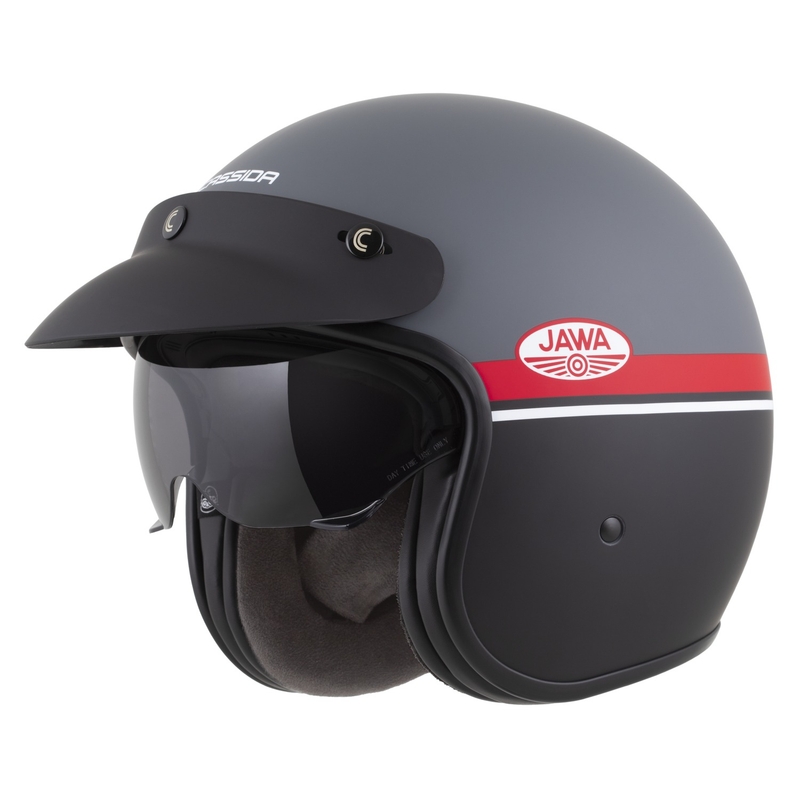 Atvērtā moto ķivere Cassida Oxygen 2.0 Jawa OHC matēta pelēk-arkanā-melnā-baltā krāsā