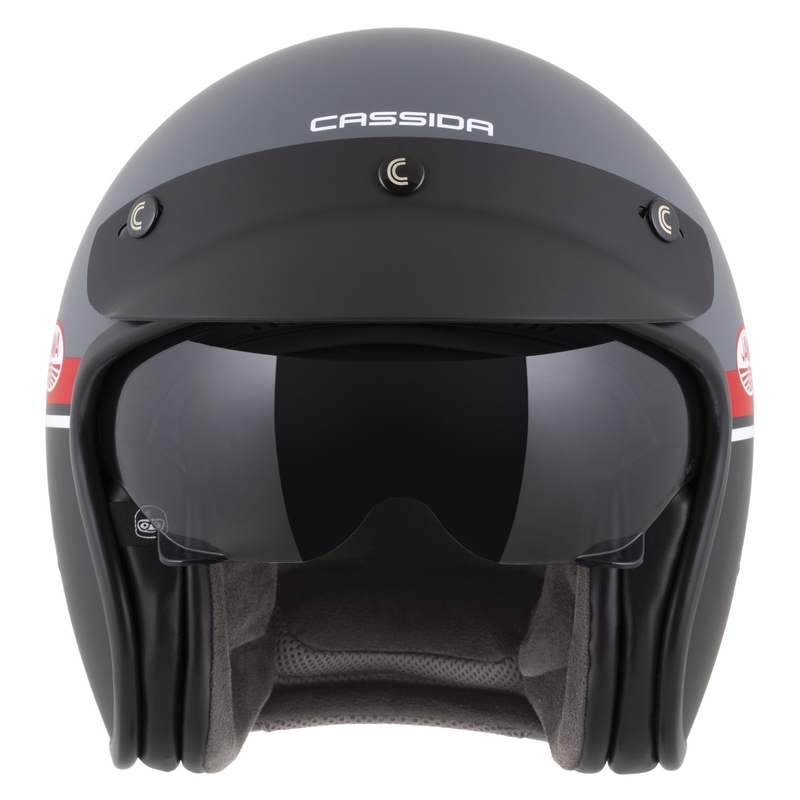 Atvērtā moto ķivere Cassida Oxygen 2.0 Jawa OHC matēta pelēk-arkanā-melnā-baltā krāsā