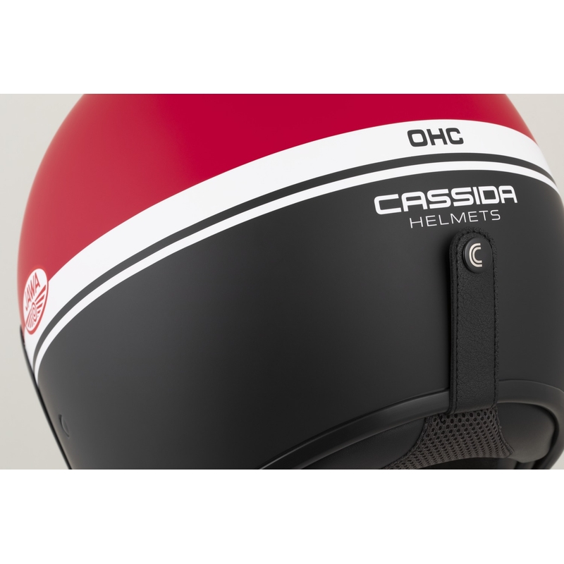 Atvērt ķivere motociklam Cassida Oxygen 2.0 Jawa OHC matēta sarkanā-melnā-baltā krāsā