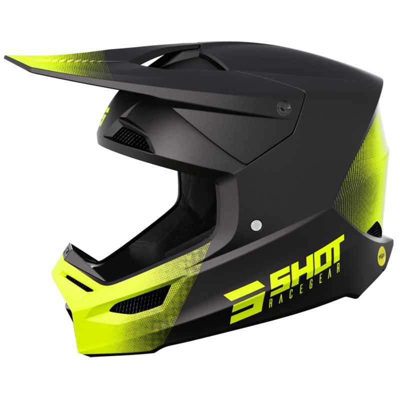 Motokrosa ķivere Shot Race Raw melna-fluo dzeltena matēta izpārdošana