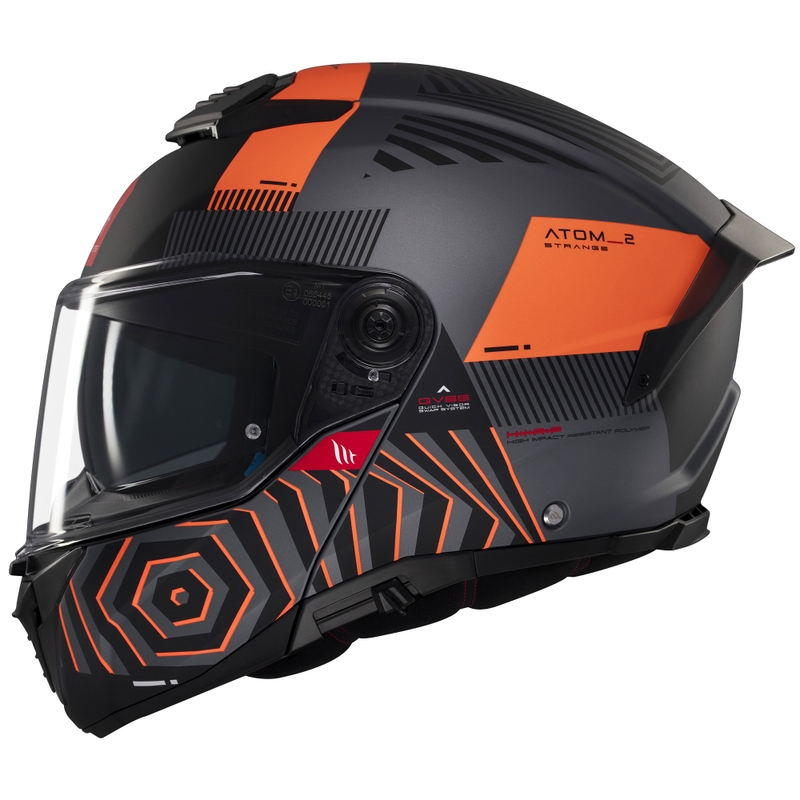 MT Atom 2 SV Strange flip-up motociklu ķivere matēta pelēka-melna-oranža