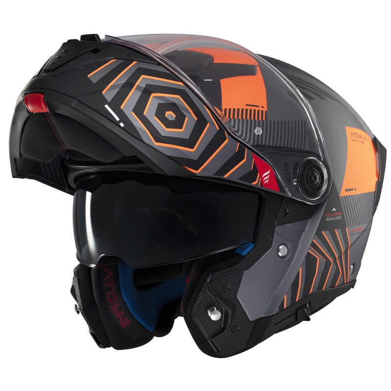 MT Atom 2 SV Strange flip-up motociklu ķivere matēta pelēka-melna-oranža