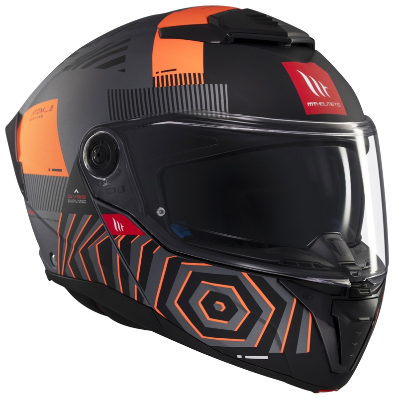 MT Atom 2 SV Strange flip-up motociklu ķivere matēta pelēka-melna-oranža