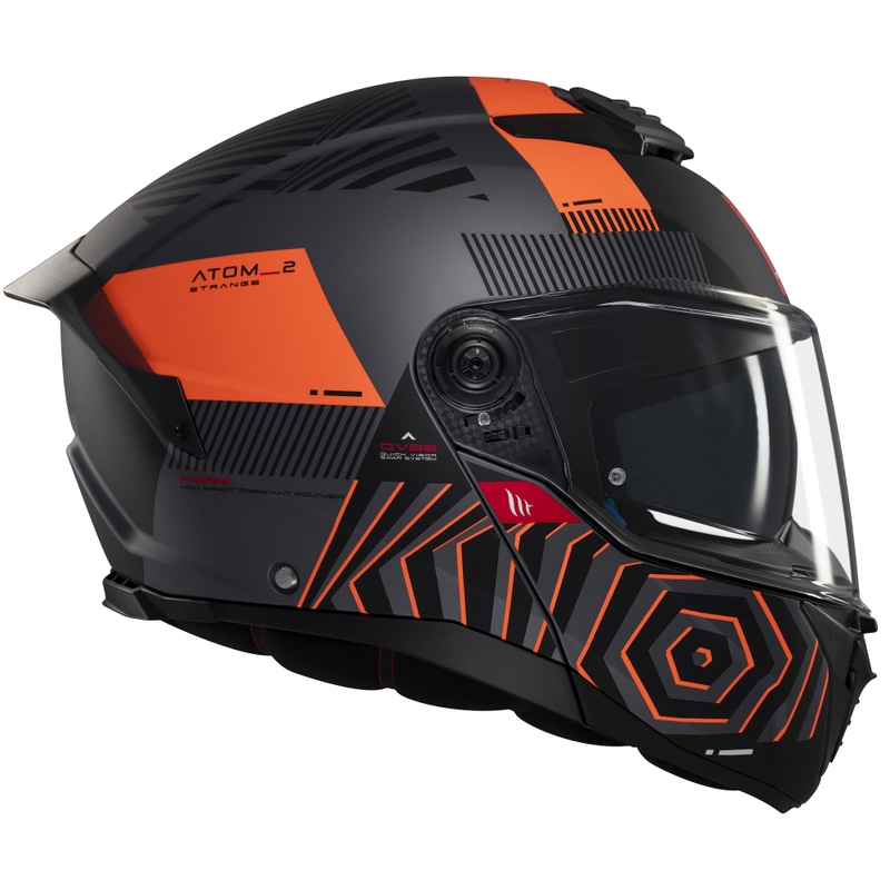 MT Atom 2 SV Strange flip-up motociklu ķivere matēta pelēka-melna-oranža