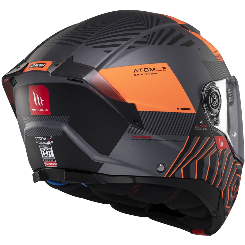 MT Atom 2 SV Strange flip-up motociklu ķivere matēta pelēka-melna-oranža