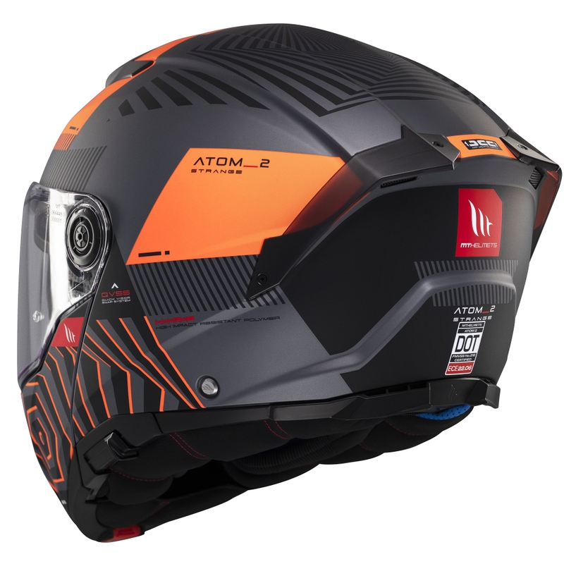 MT Atom 2 SV Strange flip-up motociklu ķivere matēta pelēka-melna-oranža