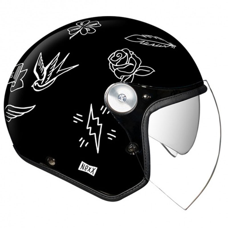 Atvērt ķivere Nexx X.G30 Tattoo melnā un baltā krāsā izpārdošana