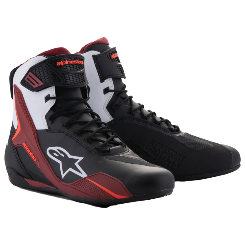 Alpinestars Faster-4 melni-balti-tumši sarkani motocikla zābaki