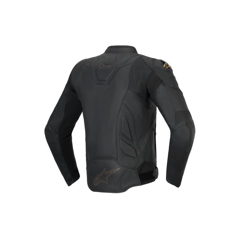Alpinestars Dusk melnā un zelta ādas motocikla jaka