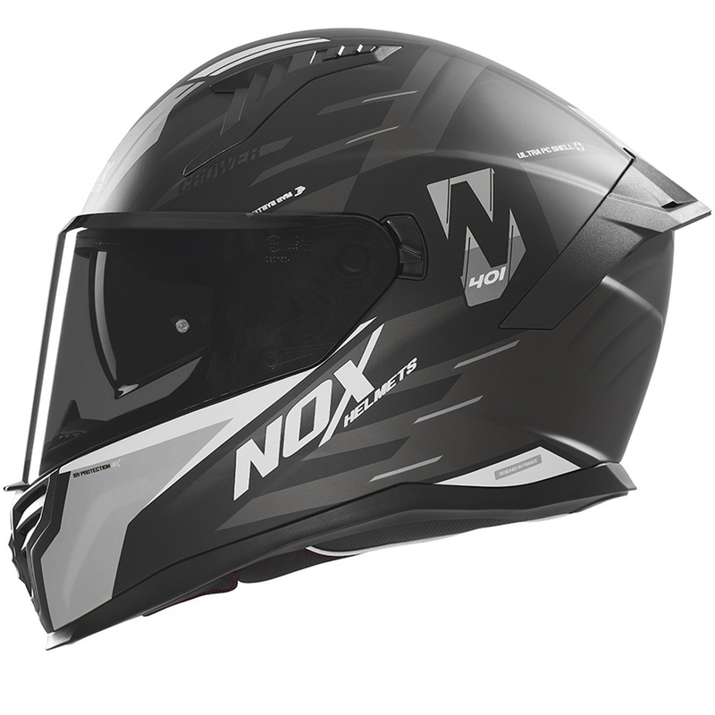 Integrēta motocikla ķivere NOX N401 Crower matēta melna-sudraba krāsā