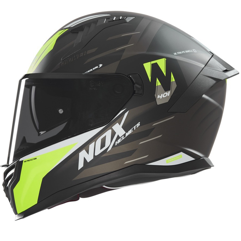 Integrālā motocikla ķivere NOX N401 Crower matēta melna-fluo dzeltena