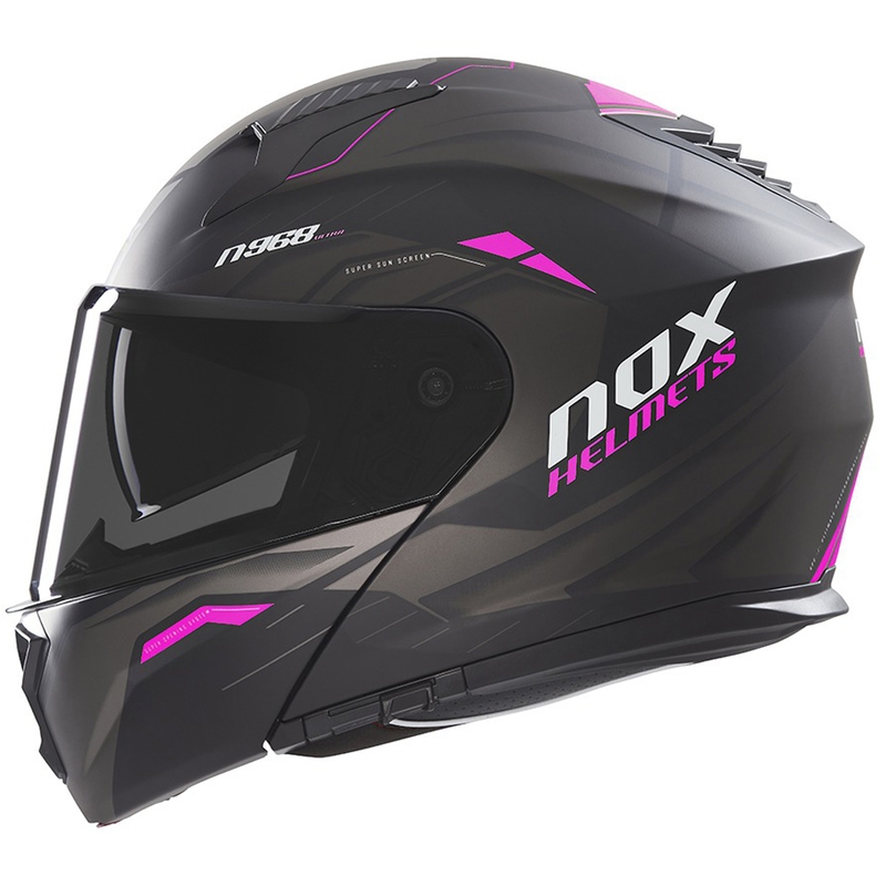 NOX N968 Ultra matēta melna un rozā motobraucēja ķivere