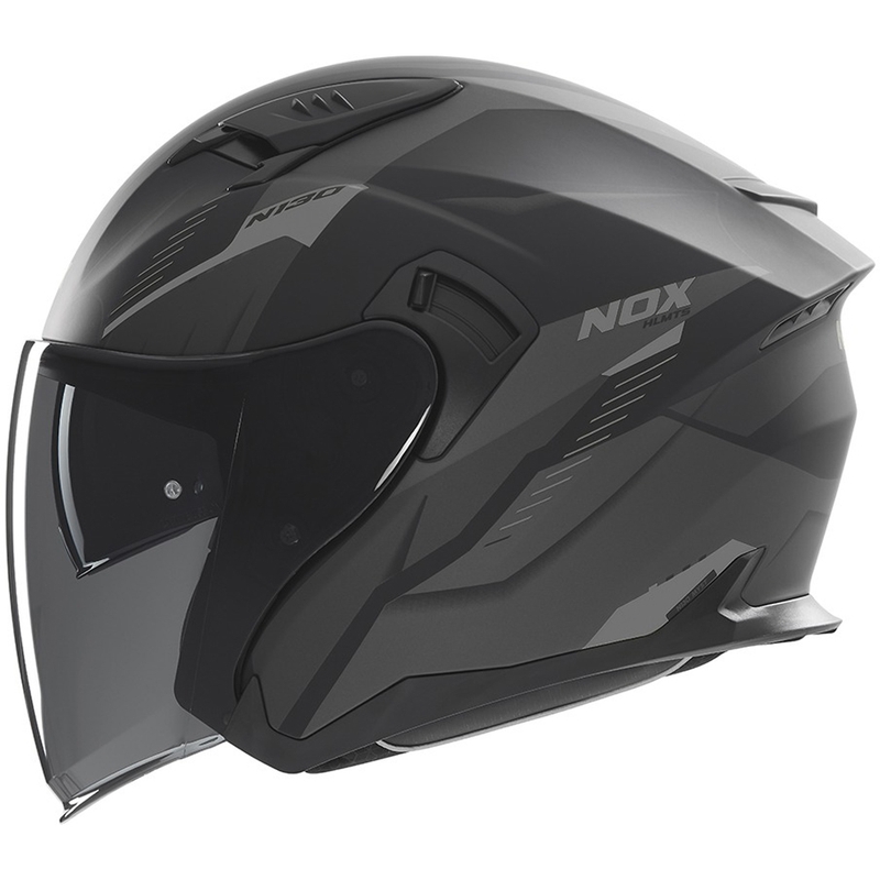 Atvērtā motociklista ķivere NOX N130 Myst matēta melna-sudraba krāsā