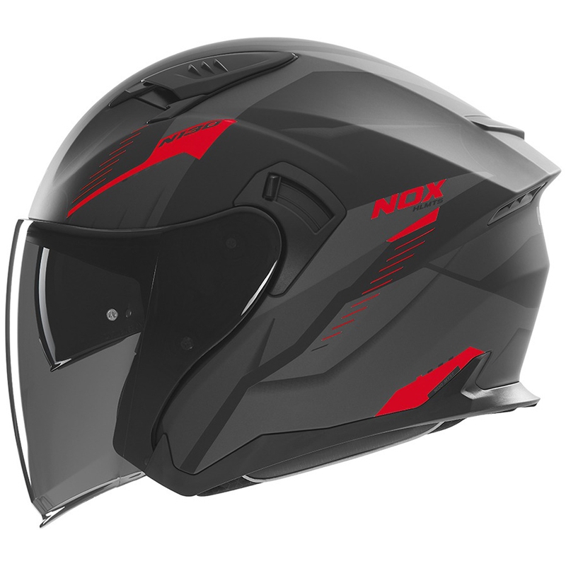 Atvērtā motociklu ķivere NOX N130 Myst matēta melni sarkana