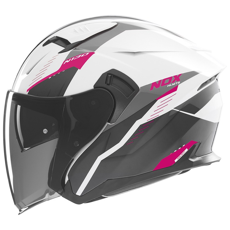 Atvērtā motociklista ķivere NOX N130 Myst balta-melna-rozā
