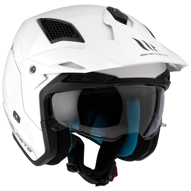 MT District SV Solid White Open Trial motociklu ķivere