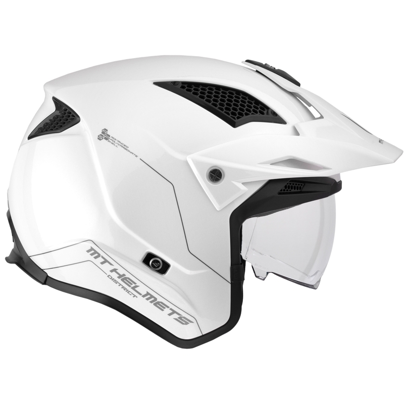 MT District SV Solid White Open Trial motociklu ķivere