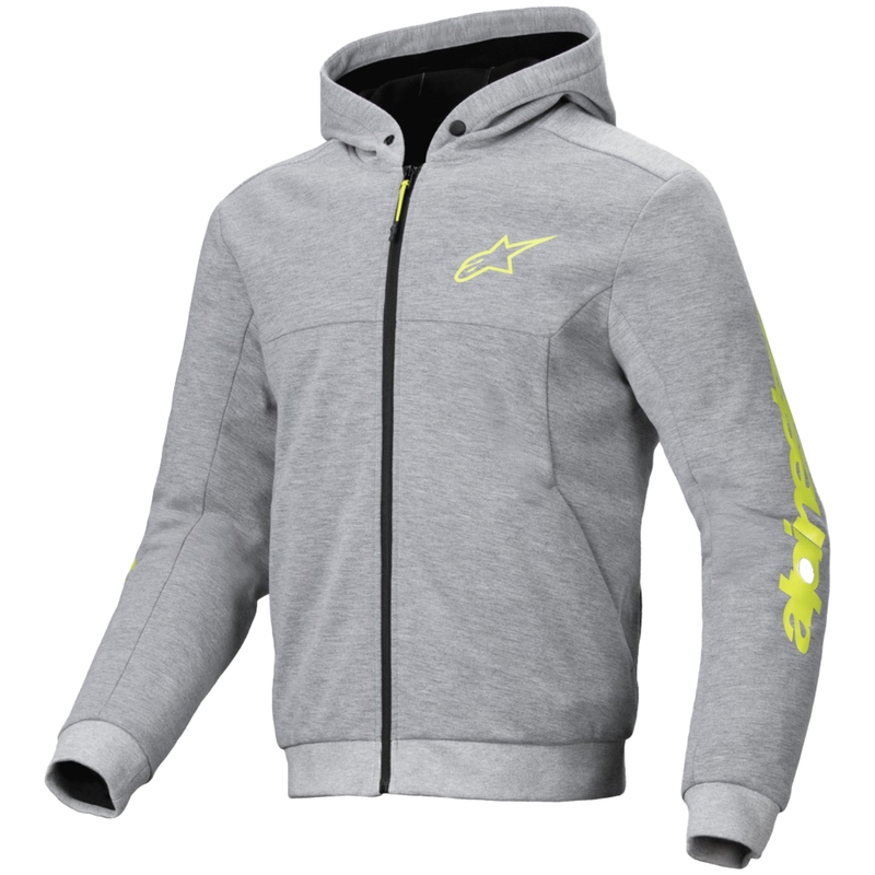 Alpinestars Chrome V2 Sport pelēka un dzeltena motocikla jaka ar kapuci