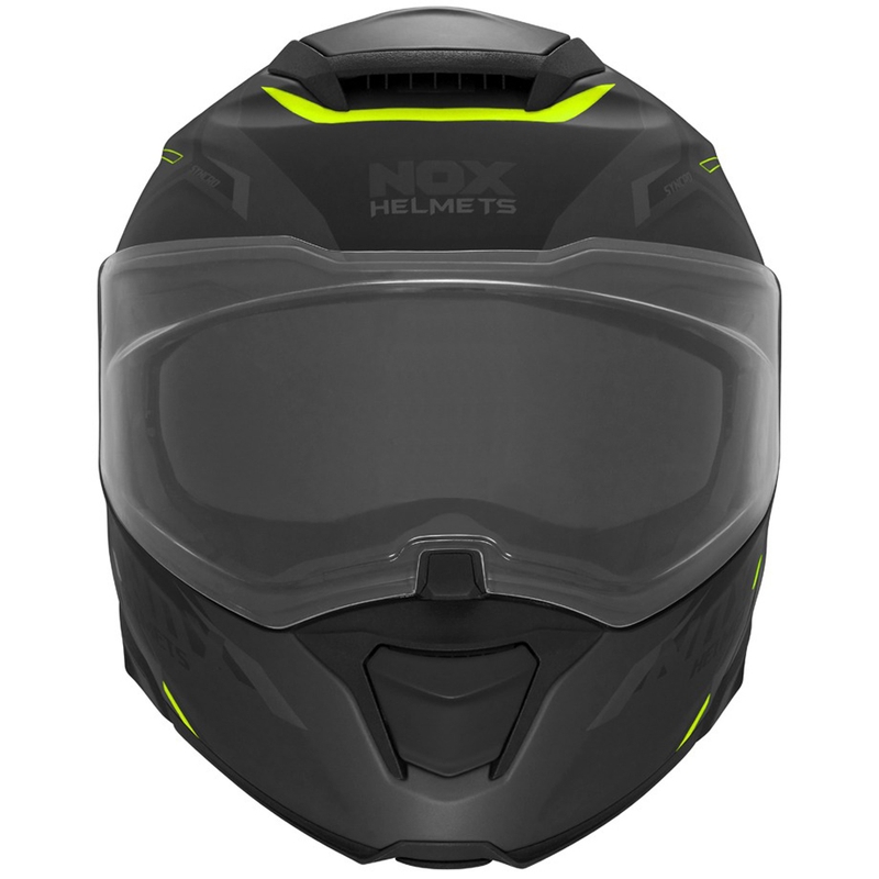 Atverama motocikla ķivere NOX N967 Synchro matēti melna-fluorēti dzeltena