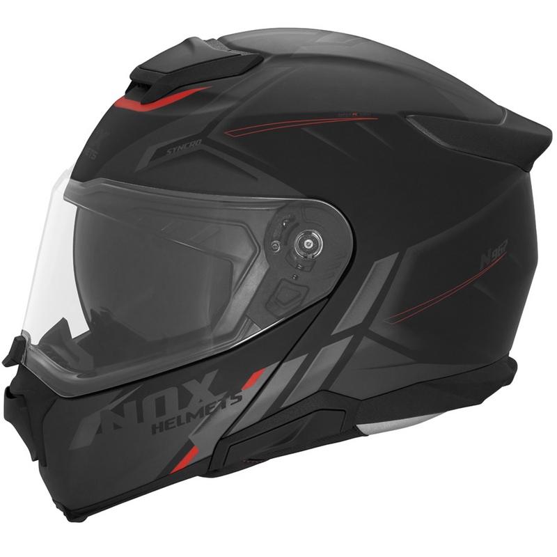 Atverama motocikla ķivere NOX N967 Synchro matēta melna-sarkana