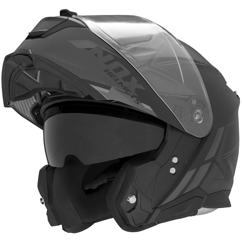 Atverama motocikla ķivere NOX N967 Synchro matēti melna-pelēka