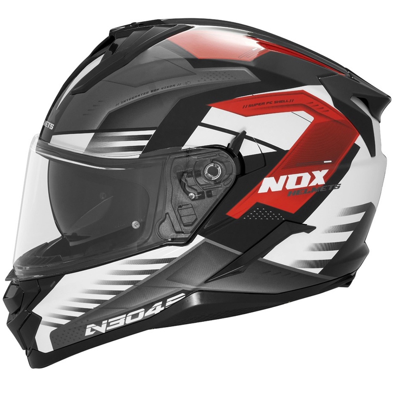 Integrālā motocikla ķivere NOX N304S CARVER melnā-baltā-sarkanā krāsā