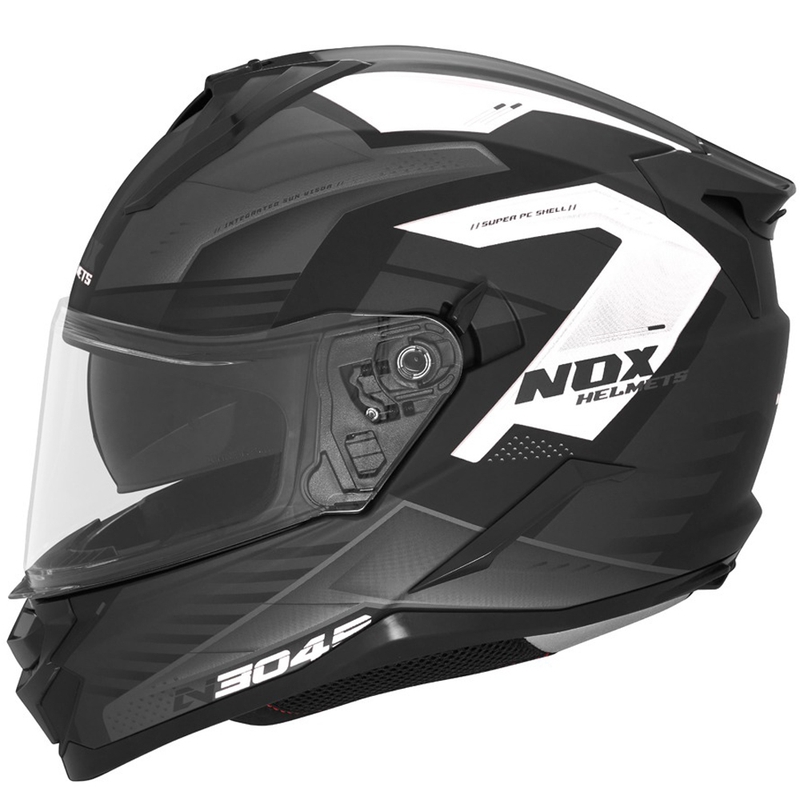 Integrēta motocikla ķivere NOX N304S CARVER matēta melnā un baltā krāsā
