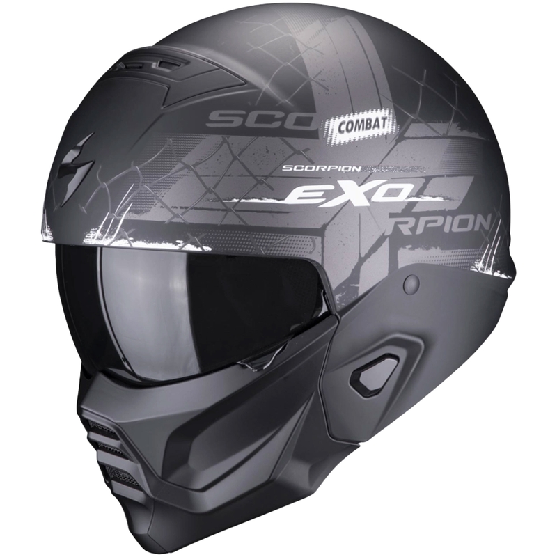 Atvērtā ķivere ar masku Scorpion EXO-COMBAT II Xenon melns un balts matēts