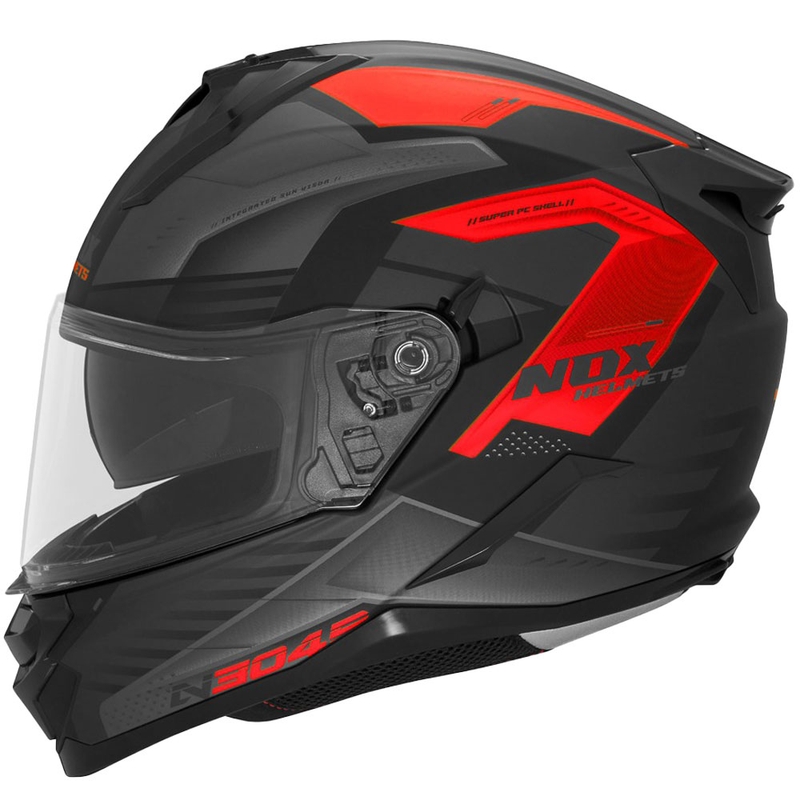 Integrālā motociklista ķivere NOX N304S CARVER matēta melni sarkana