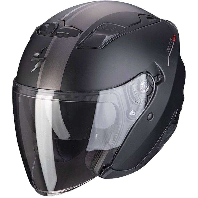 Atvērt ķivere Scorpion EXO-230 SR matēta melna-sudraba-sarkana