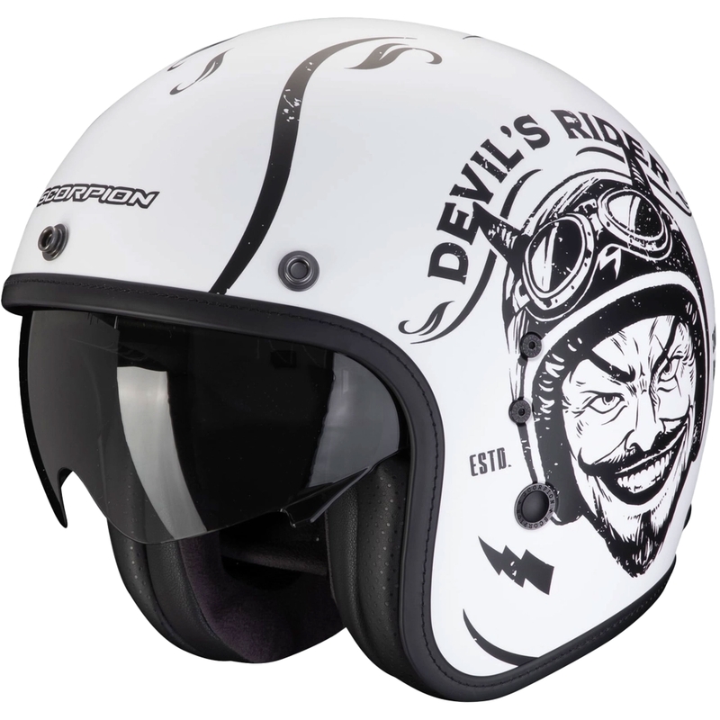 Atvērtā moto ķivere Scorpion Belfast Evo ROMEO matēts melns un balts izpārdošana