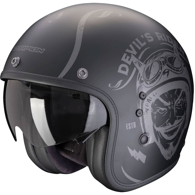 Atvērtā moto ķivere Scorpion Belfast Evo ROMEO matēts melns-sudrabs izpārdošana