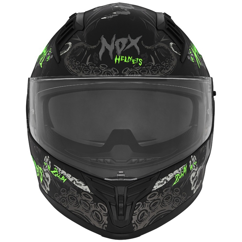 Integrēta motocikla ķivere NOX N401 ZUMBI matēta melna-fluo zaļa