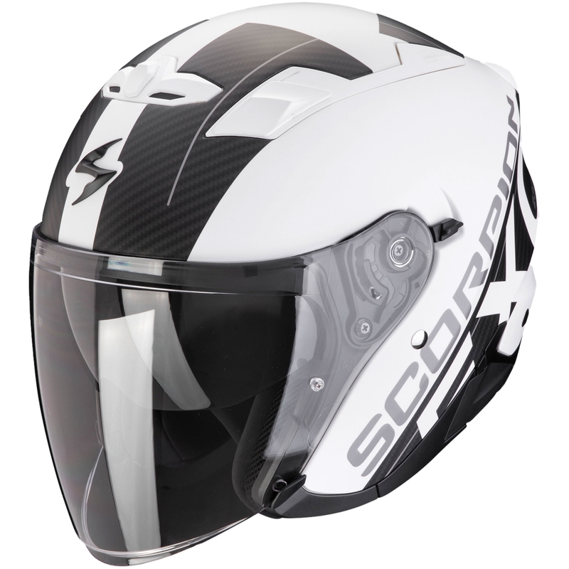 Atvērtā moto ķivere SCORPION EXO-230 QR matēta balti melna izpārdošana