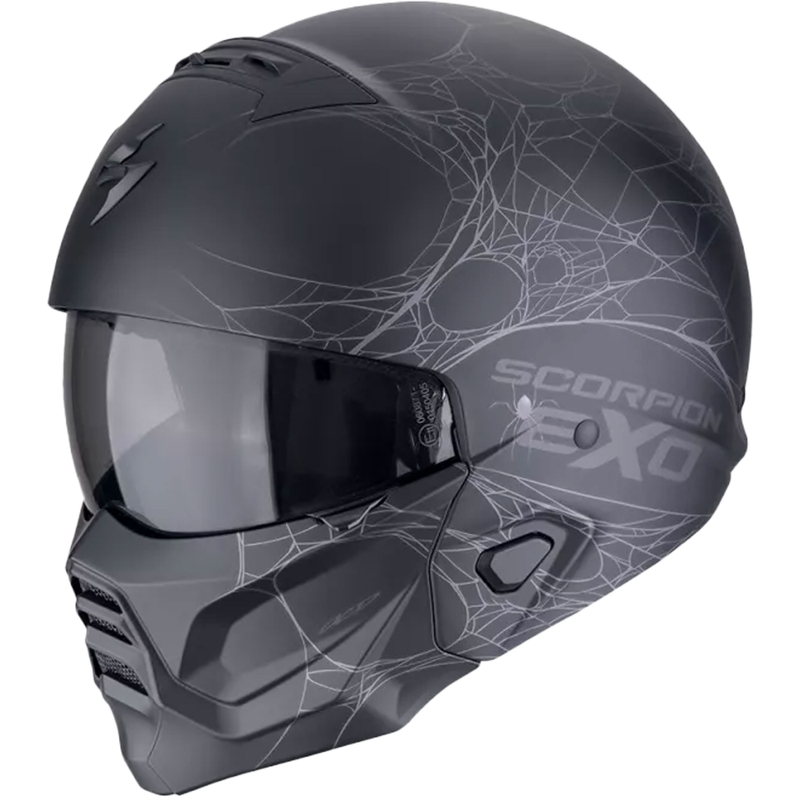 Modulārā moto ķivere Scorpion EXO-COMBAT II SPIDERWEB matēts melns-sudrabs
