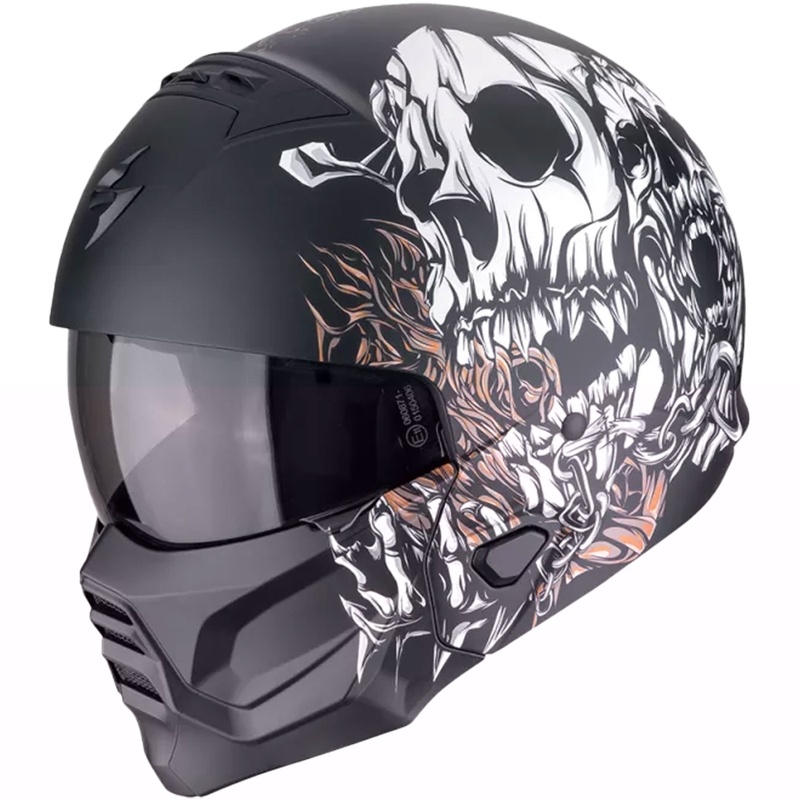 Modulārā moto ķivere Scorpion EXO-COMBAT II GENESIS matēta melna-balta-zelta