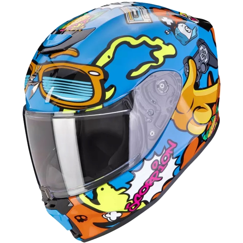 Bērnu moto ķivere Scorpion EXO-JNR AIR FUN zili oranžā krāsā