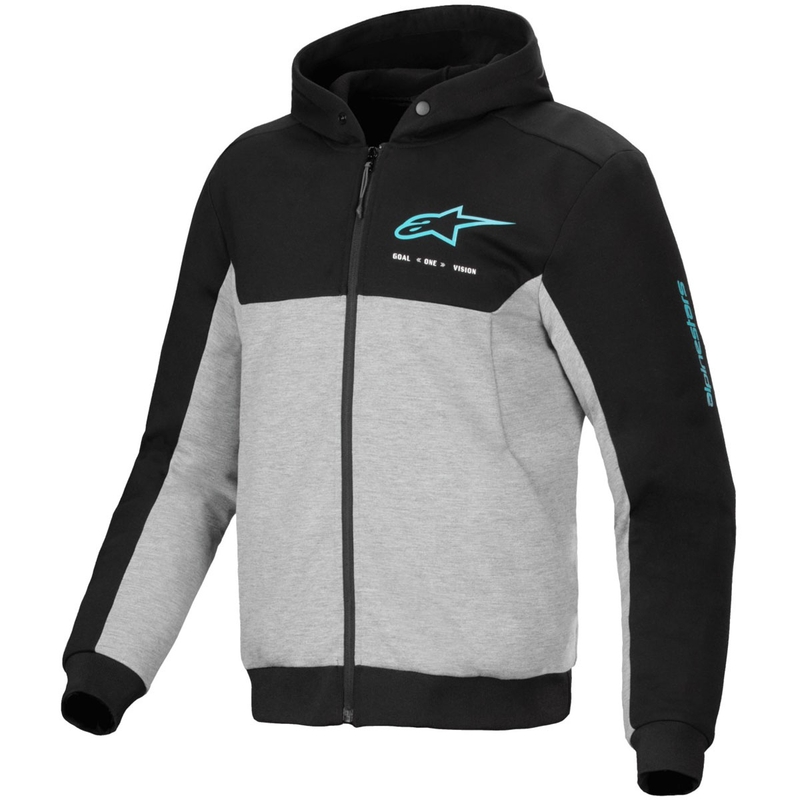 Alpinestars Chrome V2 sporta motocikla jaka ar kapuci pelēka-melnā-zilā krāsā