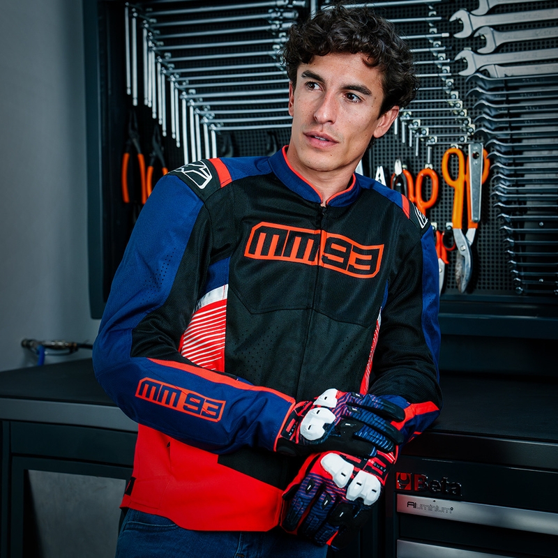 Alpinestars T-SPS Air V2 MM93 collection fluo sarkanā-zilā-melnā-baltā motocikla jaka