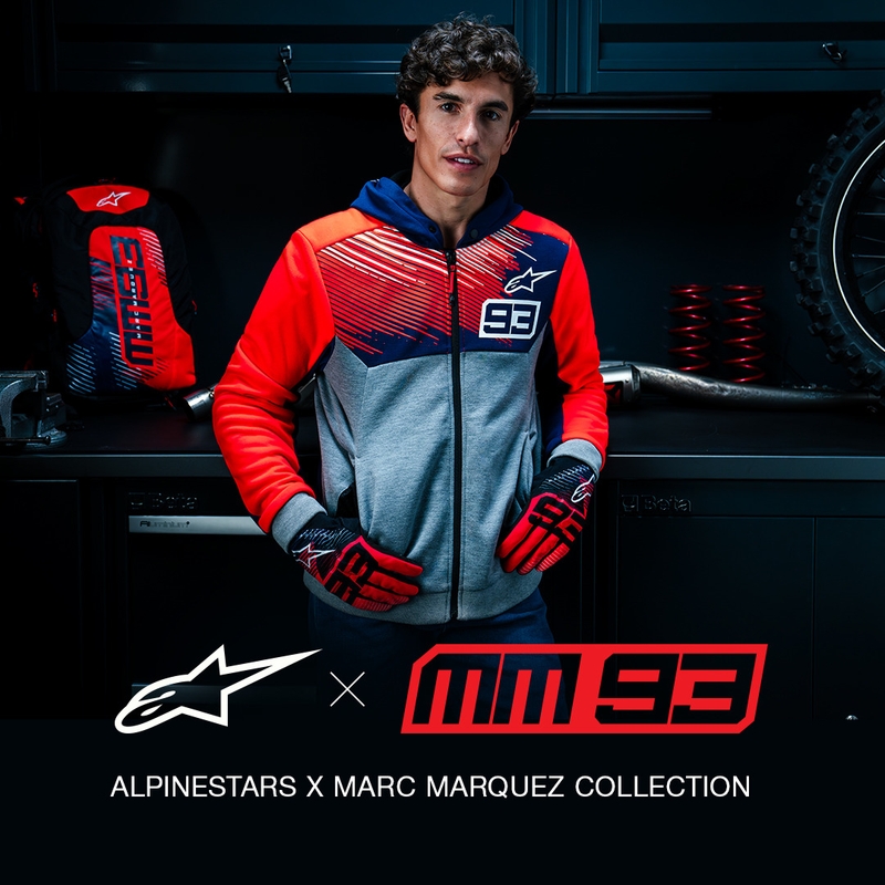 Alpinestars Chrome V2 sporta jaka ar kapuci MM93 collection gaiši pelēki zili-fluo sarkana