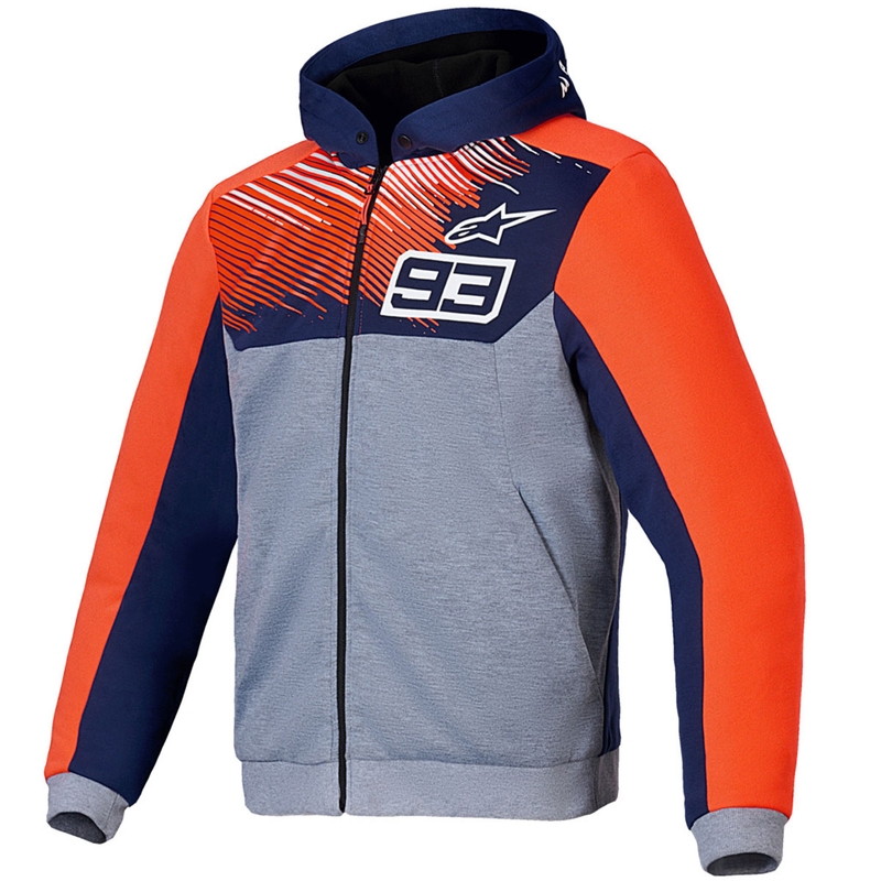 Alpinestars Chrome V2 sporta jaka ar kapuci MM93 collection gaiši pelēki zili-fluo sarkana