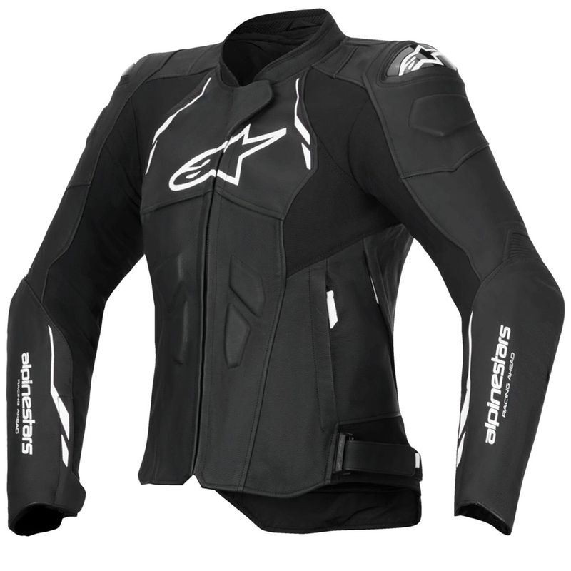 Alpinestars Stella Dusk sieviešu melnbaltā ādas motocikla jaka