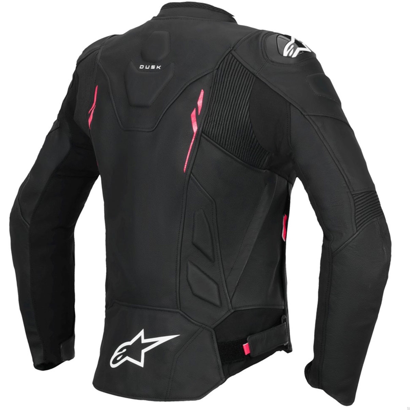 Alpinestars Stella Dusk Sieviešu ādas motocikla jaka melnā un rozā un baltā krāsā