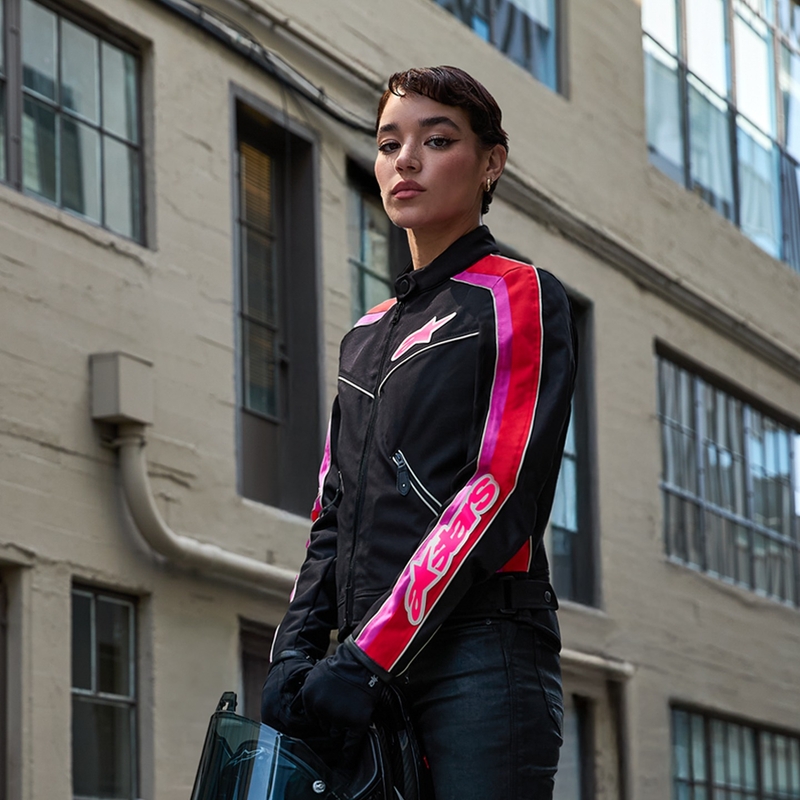 Alpinestars Sieviešu Stella T-Dyno ūdensizturīga motocikla jaka Black-Red-Pink